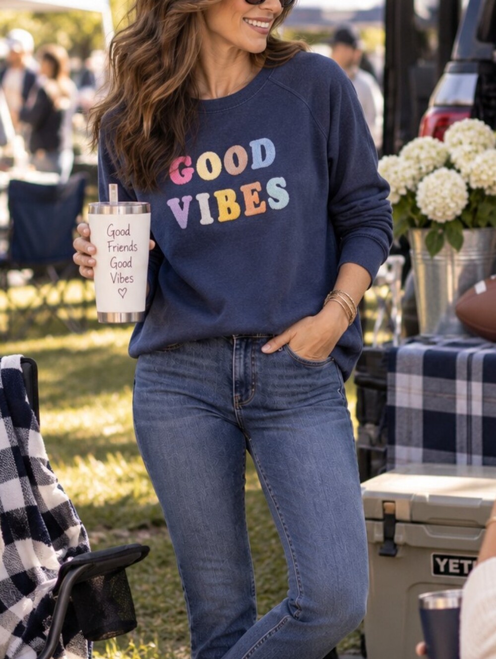 Wildfox Raised Letter Good Vibes Oversize Sweatshirt Sz XXL
